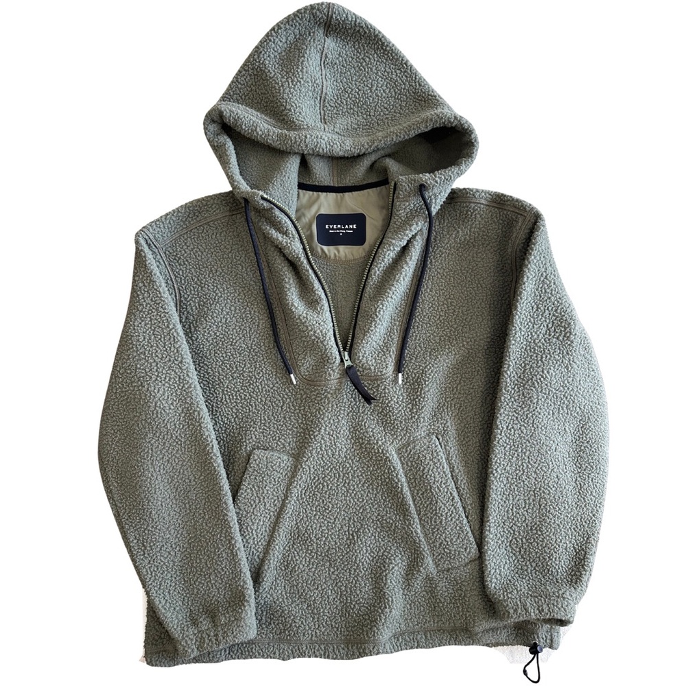 Everlane ReNew Fleece Hoodie Kalamata Green Half Zip Sherpa Pullover Size Small